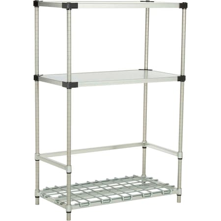 Nexel Poly-Z-Brite 3-Shelf Container/Keg Rack w/ 2-Solid Shelves, 36W x 18D x 54H BK18365SZ